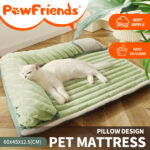 New Striped Velvet Detachable And Washable Dog Bed Both Sides Use Green Color AU