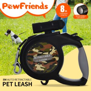 8-Meters Enhance Pet Auto-Retractable Leash with Flashlight Green Camo Color