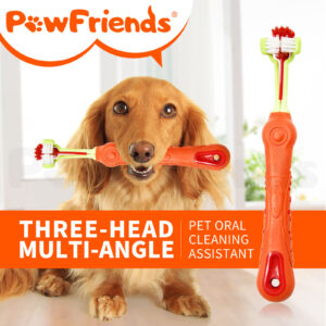 Pet Three-Head Multi-Angle Dog  Cat Toothbrush Oral Cleaning Product Orange