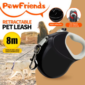 Pet Dog Heavy Duty Traction Belt 8 Meter Rope Nylon Automatic Expansion Black