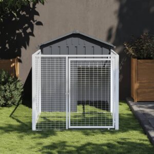 Dog House with Run Anthracite 117x201x123 cm Galvanised Steel