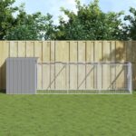 Spacious Dog House with Extended Run in Light Grey  Galvanised Steel  Weather-Resistant