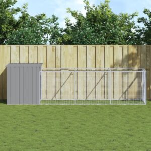 Spacious Dog House with Extended Run in Light Grey  Galvanised Steel  Weather-Resistant