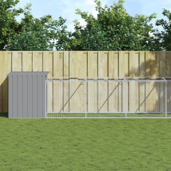 Dog House with Run Light Grey 110x1017x110 cm Galvanised Steel