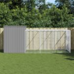 Dog House with Run Light Grey 214x457x181 cm Galvanised Steel