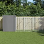 Dog House with Run Light Grey 214x1069x181 cm Galvanised Steel