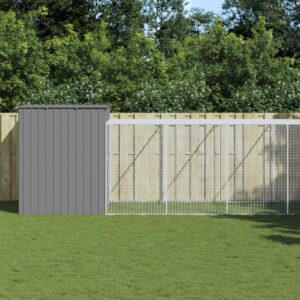 Dog House with Run Light Grey 214x1273x181 cm Galvanised Steel