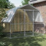 Dog Cages 2 pcs with Roof and Door Silver Galvanised Steel