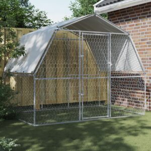 Dog Cages 2 pcs with Roof and Door Silver Galvanised Steel