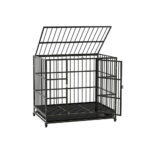 Dog Cage Crate Large Puppy Cat Anti-Bite Pet Kennel Wheels w/Tray Metal