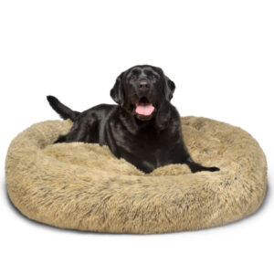 Calming Dog Bed Australian Made Vegan Faux Fur Anti Anxiety Pet Bed XL Brindle