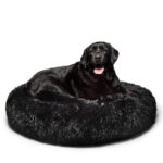 Calming Dog Bed Australian Made Vegan Faux Fur Anti Anxiety Pet Bed XL Black