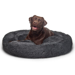 Calming Dog Bed Australian Made Vegan Faux Fur Anti Anxiety Pet Bed XL Grey