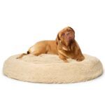 Calming Dog Bed XXL Brindle Soft Washable Faux Fur for Relaxation and Comfort