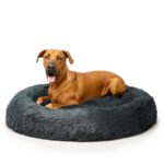 Calming Dog Bed for Medium XL XXL Soft Washable Faux Fur Cover Grey