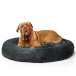 Calming Dog Bed XXL Grey Soft Washable Faux Fur Cushion for Relaxation