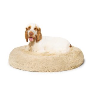 Calming Dog Bed Medium Brindle Soft Washable Faux Fur for Relaxation Comfort