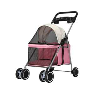 Pet Stroller Dog Cat Carrier Foldable Pink