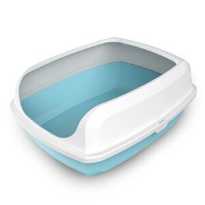 Large Portable Open Cat Toilet Litter Box Tray with High Sides and Scoop Blue