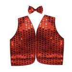 Men's Sequin Vest Dance Costume Party Coat Disco Sparkle Waistcoat One Size Red